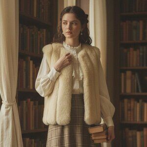 Super soft & comfy Y2K Bratz style light tan cream faux fur vest with zipper